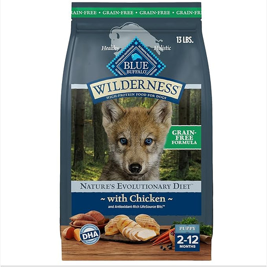 Blue Buffalo Wilderness Puppy High-Protein Dry Dog Food with Real Chicken, Grain-Free, Made in The USA with Natural Ingredients, Chicken, 13-lb. Bag