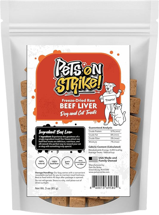 Freeze Dried Beef Liver for Dogs & Cats ??Single Ingredient Dog Treats ??USA Sourced & Made ??High Protein, All Natural, Grain Free ??Raw Freeze-Dried Training Treats (3oz)