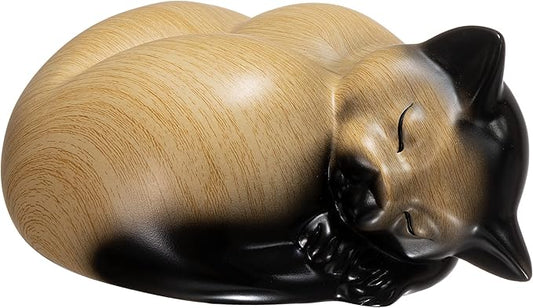 Small Animal Urn - Sleeping Resin Cat Urn for Ashes (Khaki)