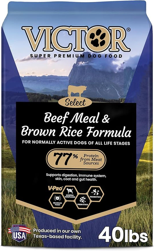 VICTOR Super Premium Dog Food ??Select Beef Meal & Brown Rice Formula for Immune and Gut Health ??Gluten-Free Beef Meal Dry Dog Food for All Normally Active Dogs of All Life Stages, 40 lbs