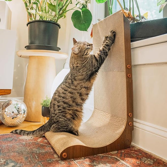 Necoichi Cardboard Cat Scratcher Wall for Indoor Cats - Cat Scratching Board, Cat Scratch Pad Lounger with Reversible Usability and Extra Comfort for Lounge, Curved (Dark Cherry, Regular)