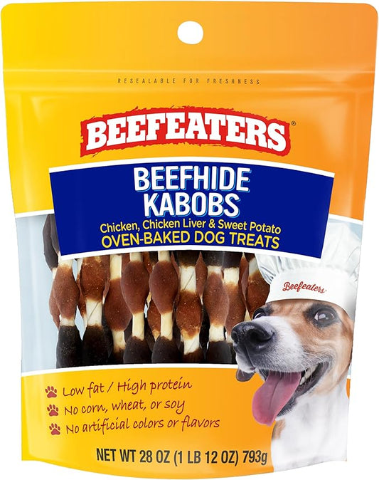 Beefeaters Beefhide Kabobs ??Dog Treat. Triple Flavor with Real Chicken, Liver & Sweet Potato, Long-Lasting Chew, Supports Dental Health, Ideal for Training