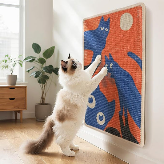 3-in-1 Sisal Cat Scratcher Mat 23.6x15.7'' Protects Carpet Couch & Furniture with Sticker Tape, Floor & Wall Cat Scratching Pad, Anti-Slip, Durable for Indoor Outdoor Cats (Vivid Orange)