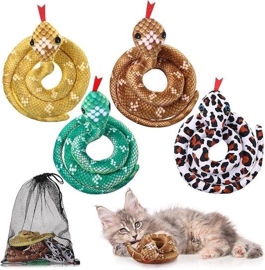 4 Pack Christmas Catnip Cat Toys Indoor Interactive Cat Toys Funny Catnip Kitten Chew Gifts Pet Birthday Christmas Party Presents (Snake Shape)