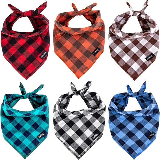 Buffalo Plaid Dog Bandanas Fall Christmas Classic 6PCS Dog Gifts Red Blue Green Orange Black Brown Scarf Adjustable Kerchief for Small Medium Large Cats Puppy