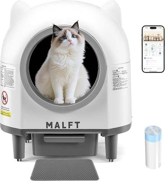 Premium 90L Automatic Cat Litter Box ??Self-Cleaning Litter Box, APP Remote Control, Odor-Free Cleaning, Pinch-Proof Design, Ideal for Multi-Cat Homes (Mat + Waste Bags Included)