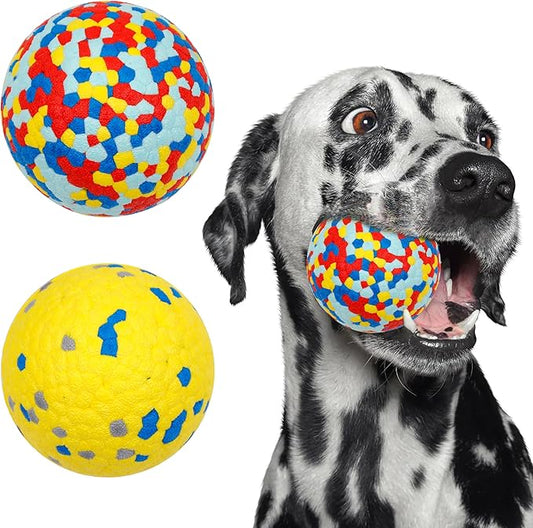 2pack 3''Durable Dog Balls for Aggressive Chewers, Indestructible Bouncy Floating Balls for Training, Catch and Fetch, Durable Solid Tennis Ball Toys for Large, Medium Dogs, Colorful Yellow