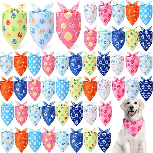 Weewooday 50 Pcs Paw Print Dog Bandanas Bulk Dog Bandanas for Dogs Soft Bibs Adjustable Triangle Bandana for Small Medium Large Costume(paw Pattern, 31.5 x 21.7 X21.7 Inch)