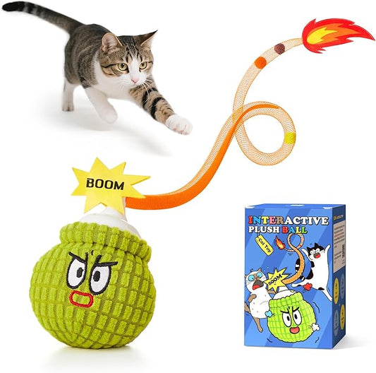 Potaroma Interactive Cat Toy with Motion Sensor, Chirping Sound & Catnip ??Funny Grenade Design with Mesh Tail, Rechargeable Smart Rolling Ball for Bored Indoor Kittens & Adult Cats 3 Inches