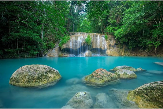 Waterfall Aquarium Background Jungle Forest Stream Fish Tank Background Lush Green Trees Huge Rocks Reptile Tank Backgrounds Natural Falls Rainforest Landscape Reptile Enclosure Backgrounds 30x18in