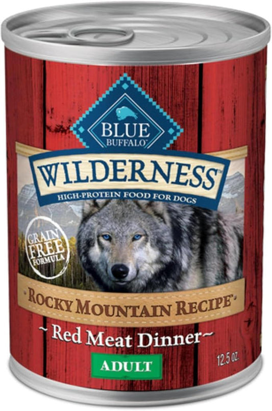 Blue Buffalo Wilderness Adult Wet Dog Food, High-Protein and Grain-Free, Made with Natural Ingredients, Rocky Mountain Recipe Red Meat Paté, 12.5-oz Can (12 count)