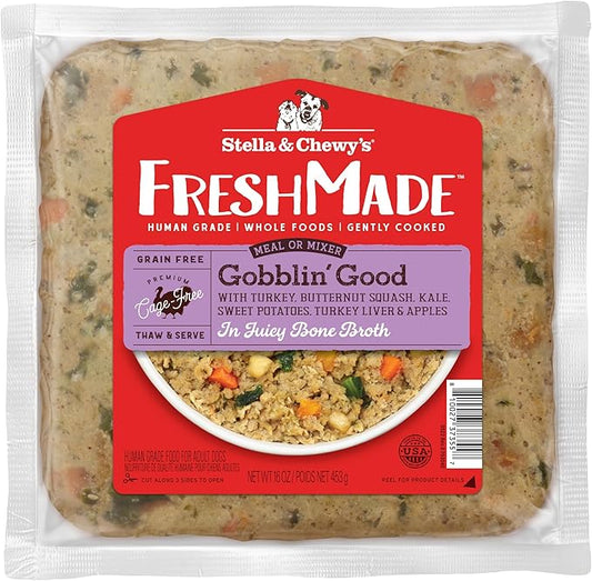 Stella & Chewy's FreshMade Frozen Fresh Grain-Free Gobblin' Good Dog Food, 16-oz Pouch (Pack of 4)