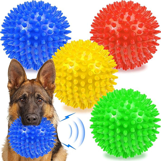 Dog Balls 4.5??Squeaky Dog Toys Spikey Ball for Aggressive Chewers Heavy Duty Teething Large Medium Durable Dogs Balls (4 Pack)