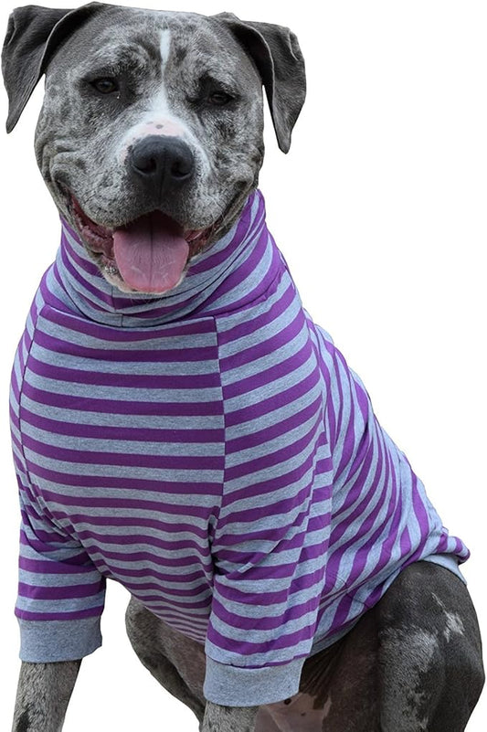Tooth & Honey Purple & Grey Striped Pullover for Large Dogs – Full Belly Coverage Comfortable Fit Extra Large