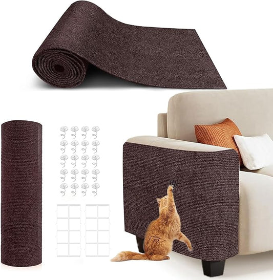 78.7"X15.8" Self-Adhesive Cat Scratching Mat - Durable Couch Protector from Cat Claws, DIY Furniture Protector from Cats Scratching, Sticky cat Scratch Wall mat- No Residue, Safe for Cats (Brown)