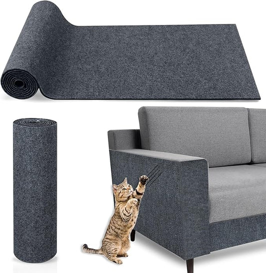 118.11"x15.8" Cat Scratch Mat, DIY Trimmable Self-Adhesive Cat Scratch Carpet, Wall Scratchers for Indoor Cats Climb, Couch Corner Furniture Protector, Fabric Scratch Pad for Cats (Dark Gray)
