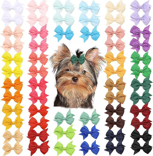 60PCS Puppy Dog Bows with Clips,2.2 Inch Handmade Hair Accessories Bow Pet Puppy for Doggies Cat Kitten Rabbit Grooming Accessories (Red Style B-60pcs)