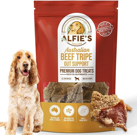 ALFIE'S TREATOS Beef Tripe for Dogs (2.65 oz), Air-Dried Dog Treats for Gut Support, Nutrient Rich Chew & Food Topper, Single Ingredient, Australian Beef, Freeze-Dried Alternative