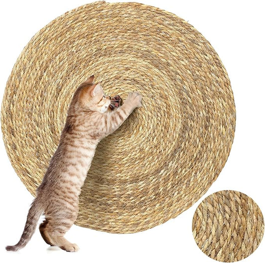 Cat Scratcher Mat, Floor Scratching Pad, Natural Scratch Carpet, Round Cattail Grass Mat for Pets, Indoor Scratching Mats, 23.623.6 Inch