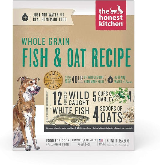 The Honest Kitchen Human Grade Dehydrated Whole Grain Dog Food ??Complete Meal or Dog Food Topper ??Fish 10 lb (makes 40 lbs) (Pack of 1)