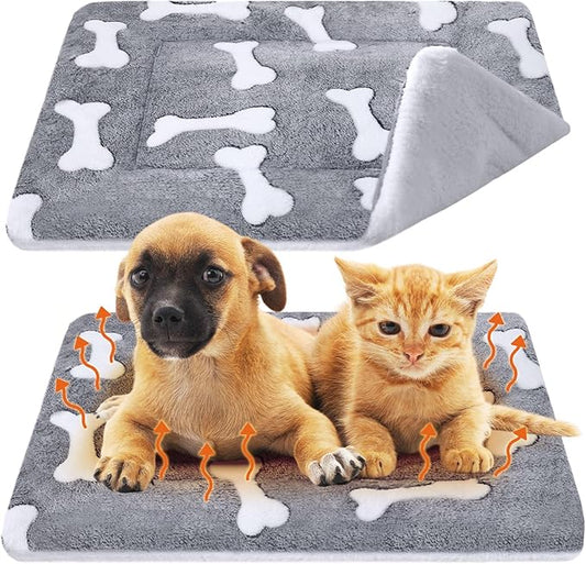 VitalCozy 2 Pack Self Warming Cat Mat Self Heating Pad Bed Reversible Machine Washable Reflects Body Heat Warm Thermal Pet Pad Crate Blanket for Feral and Indoor Cat (Grey,22'' X 18'',Bone)