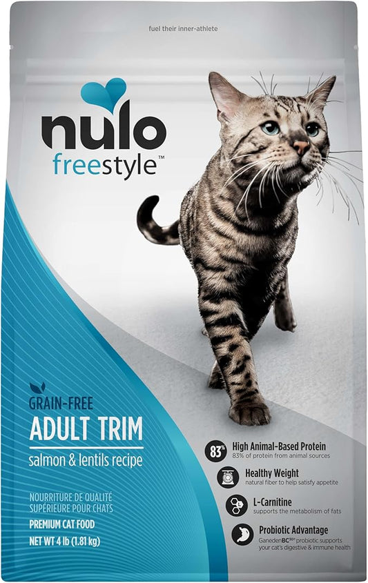 Nulo Freestyle High Protein Trim Cat Food, Salmon & Lentils Recipe - Natural Grain-Free Dry Cat Food for Weight Management with l-Carnitine, Natural Fiber, & Probiotics, 4 lb Bag