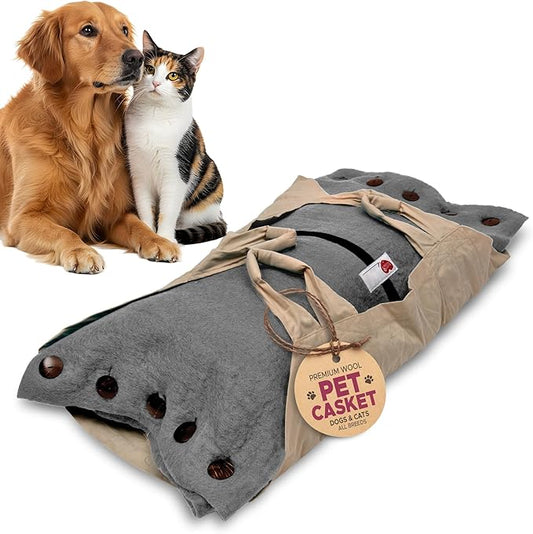 Cocoon® - Eco-Friendly Pet Burial & Cremation Ceremony Kit (Premium Wool) - Casket for Dogs and Cats ??Size for Every Breed (Choose Size & Color) (Small, Grey)