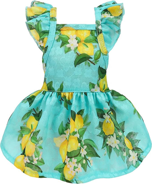 Fitwarm Lemon Dog Dress, Dog Clothes for Small Dogs Girl, Pet Cat Apparel, Teal Blue, Yellow, Green, XXS