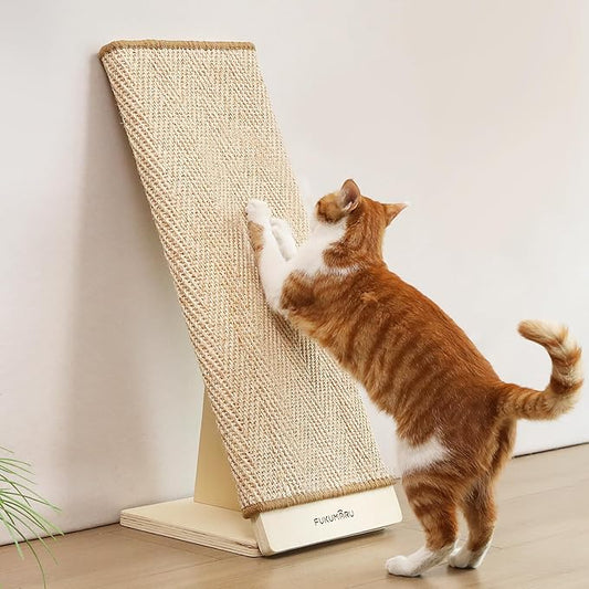 FUKUMARU Cat Scratcher, 23.66 Inch Sisal Cat Scratching Post Ramp, Replaceable Scratching Mat for Indoor Cats, Wood Frame L Shape Wall Mounted Scratch, Cats Scratch Furniture Protector for Couch Sofa