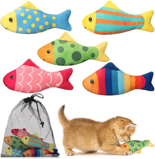 5 Pack Christmas Catnip Cat Toys Indoor Interactive Cat Toys Funny Catnip Kitten Chew Gifts Pet Birthday Christmas Party Presents (Cartoon Fish Shape)