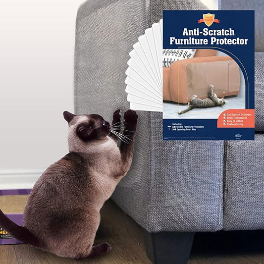 12 Pack XL Anti Cat Scratch Furniture Protector - Couch Protector from Cat Claws w/Twist Pins - Heavy Duty, Strong, Clear, Easy-to-Apply Scratching Deterrent and Shield for Sofa