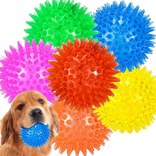 6-Pack 3.5??Squeaky Dog Balls, Durable Soft Spiky Chew Rubber Fetch Toy Balls for Large Medium Aggressive Chewers Teeth Cleaning Chewing Playing Training & Boredom Buster Indoors Outdoors