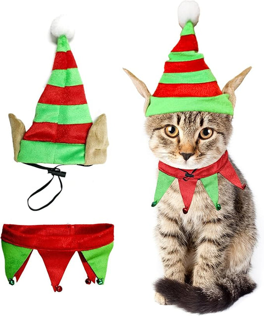 Pet Christmas Costumes Christmas Dog Elf Costume Outfit Xmas Elf Clothes Suits Cats Gnome Dress Up Accessories Winter Holiday Pet Cosplay Clothes Apparel for Cat Puppy Christmas Decor