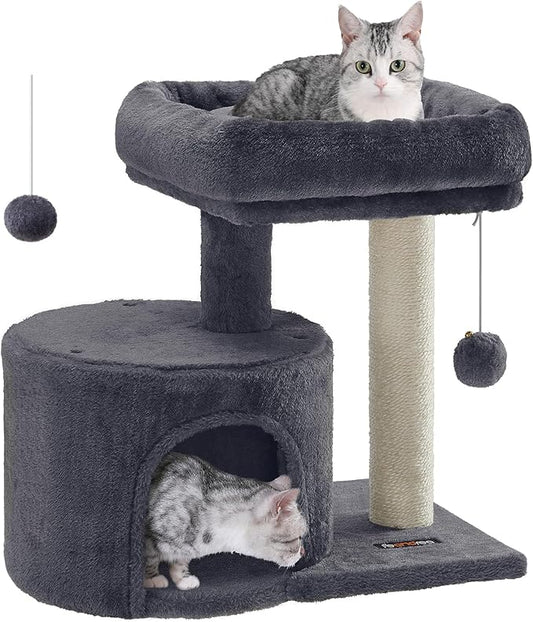 Feandrea Cat Tree Tower with Sisal Scratching Post, Cat Condo with Padded Perch, for Small Spaces, Kittens, Smoky Gray UPCT50G