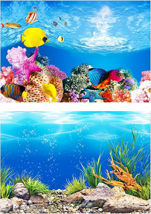 YUANGUANGUANDouble Sided Fish Tank Background 12 x 20 Inches for Fish Tanks Aquarium Backgrounds Decorative Poster Paper Sticker Waterproof Fish Tank Wallpaper