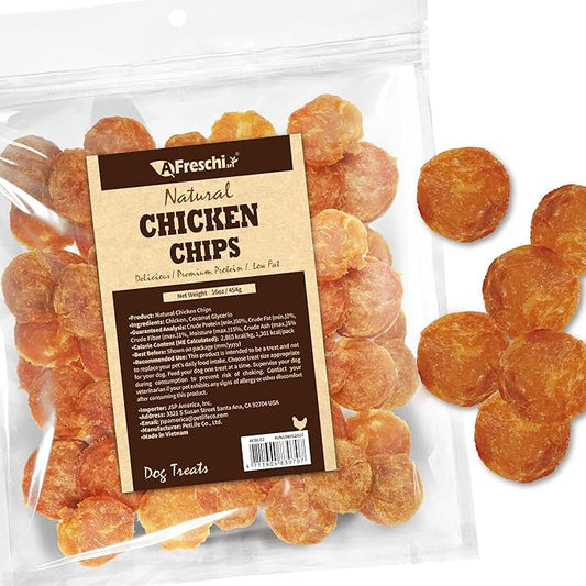 AFreschi Natural Chicken Chips 16 oz, Dog Treats, All Natural, Grain-Free, High-Protein, Low Fat, Healthy & Easily Digestible