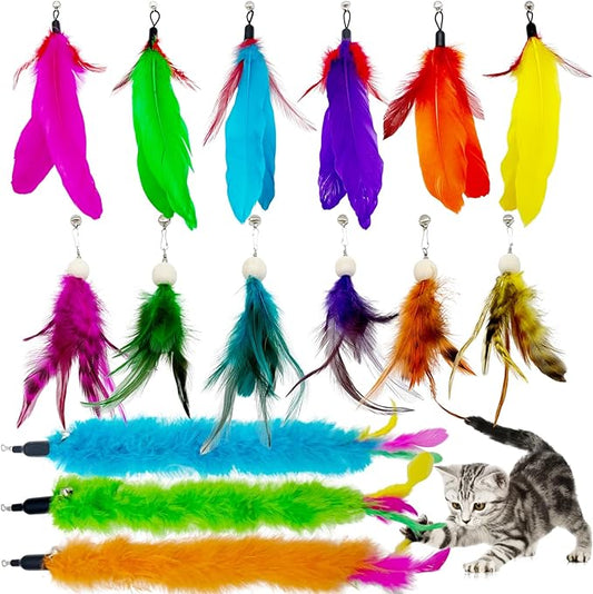 15 Pieces Cat Feather Toy Refills, Cat Toys Wand Replacement Attachments Assorted Feathers Toy for Indoor Cats