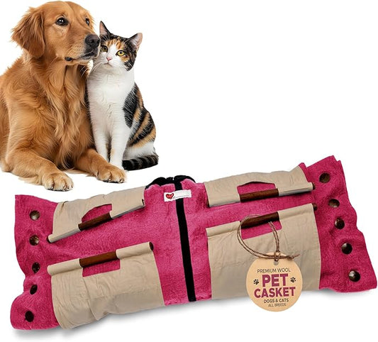 Cocoon® - Eco-Friendly Pet Burial & Cremation Ceremony Kit (Premium Wool) - Casket for Dogs and Cats ??Size for Every Breed (Choose Size & Color) (Large, Pink)