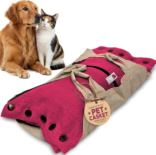 Cocoon® - Eco-Friendly Pet Burial & Cremation Ceremony Kit (Premium Wool) - Casket for Dogs and Cats ??Size for Every Breed (Choose Size & Color) (Small, Pink)