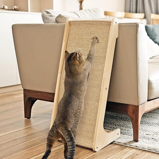 PETKARAY Cat Scratcher, Sisal Scratching Ramp, L Shape Scratch Pad for Indoor Cats, Wall Furniture Protector with Catnip (Large Size)