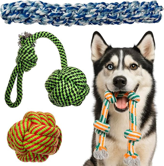 Pets&Goods XL Rope Chew Toys ??4-Pack Durable Cotton Tug & Fetch Set for Medium & Large Dogs ??Heavy-Duty Rope Toys for Active Chewers, Washable & Eco-Friendly
