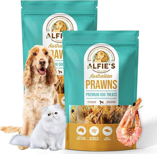 ALFIE'S TREATOS Shrimp Treats for Dogs & Cats (4.24 oz, 2x2.12 oz), Value Bundle, Air-Dried Dog Treats, Food Topper & Training, Australian Wild-Caught, Single Ingredient, Freeze-Dried Alternative