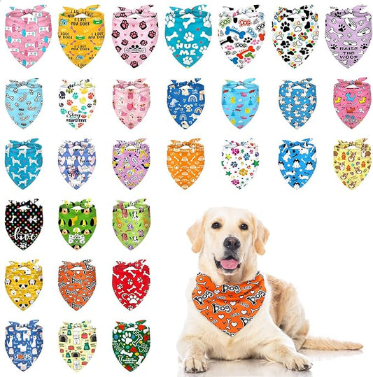 30 Pack Dog Bandanas Bulk – Assorted Colors Reversible Triangle Bibs for Small Medium Large Dogs – Washable Puppy Scarf Set for Pet Grooming, Daily Wear, Party