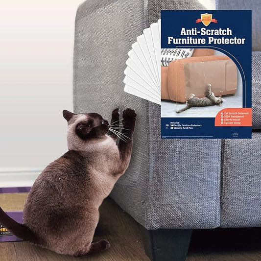 10 Pack XL Anti Cat Scratch Furniture Protector - Couch Protector from Cat Claws w/Twist Pins - Heavy Duty, Strong, Clear, Easy-to-Apply Scratching Deterrent and Shield for Sofa