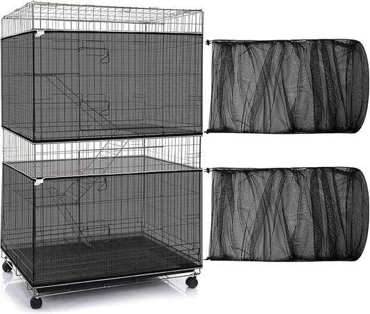 Shappy 2 Pieces Adjustable Bird Cage Seed Catcher Birdcage Cover Nylon Mesh Netting Soft Skirt Guard for Parrot Parakeet Macaw Round Square Cage(118 x 14.6 Inch,Black)