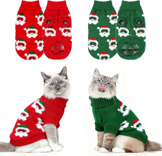 BWOGUE 2 Packs Cat Christmas Sweater Dog Sweaters Pet Cat Winter Knitwear Warm Clothes Pet Santa Claus Merry Christmas Pets Sweaters for Kittys and Small Dogs