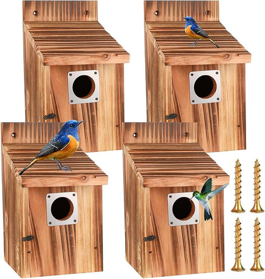 8-Piece Outdoor Bird House Set, Bird Houses for Outside with Metal Guards, Safety Locks, Flight Slots, & Ventilation, Bluebird Houses with 1-1/2" Entrance for Bluebirds, Wrens, Finches