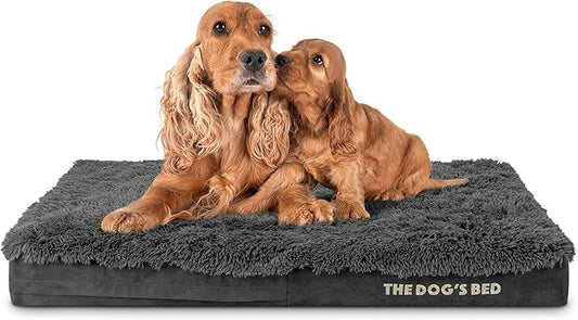The Dog?™s Bed Orthopedic Memory Foam Dog Bed, Large Grey Faux Fur, Pain Relief for Arthritis, Hip & Elbow Dysplasia, Post Surgery, Lameness, Supportive, Calming, Waterproof Cover, Veterinary Approved