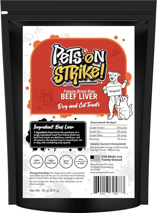 Freeze Dried Beef Liver for Dogs & Cats ??Single Ingredient Dog Treats ??USA Sourced & Made ??High Protein, All Natural, Grain Free ??Raw Freeze-Dried Training Treats (18oz)