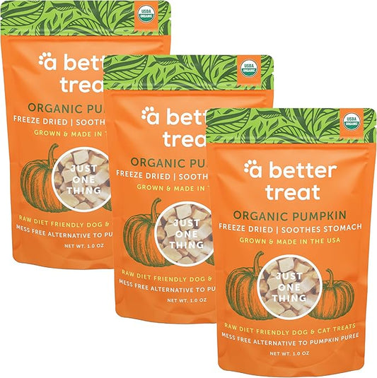 A Better Treat ??Freeze Dried Organic Pumpkin Dog and Cat Treats, Organic, Single Ingredient | Natural, Healthy, Diabetic Friendly | Made in The USA